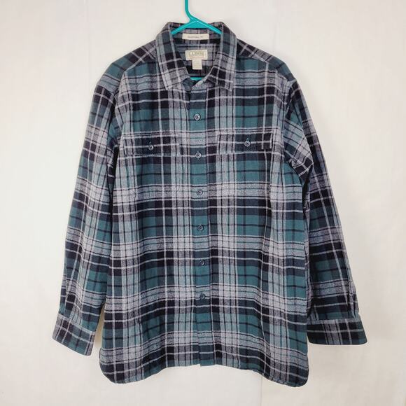 Vintage L.L. Bean green and grey plaid chamois shirt button up Size large - Picture 1 of 7